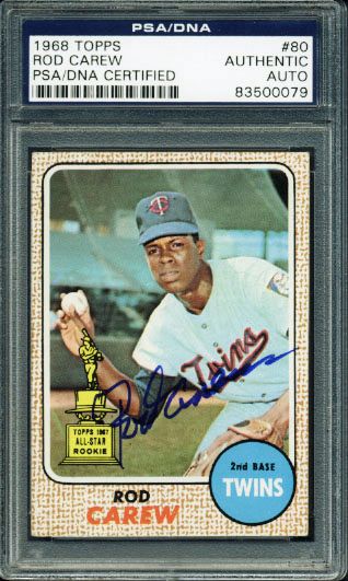 Rod Carew Signed 1968 Topps Rookie Card (#80) (PSA/DNA Encapsulated)