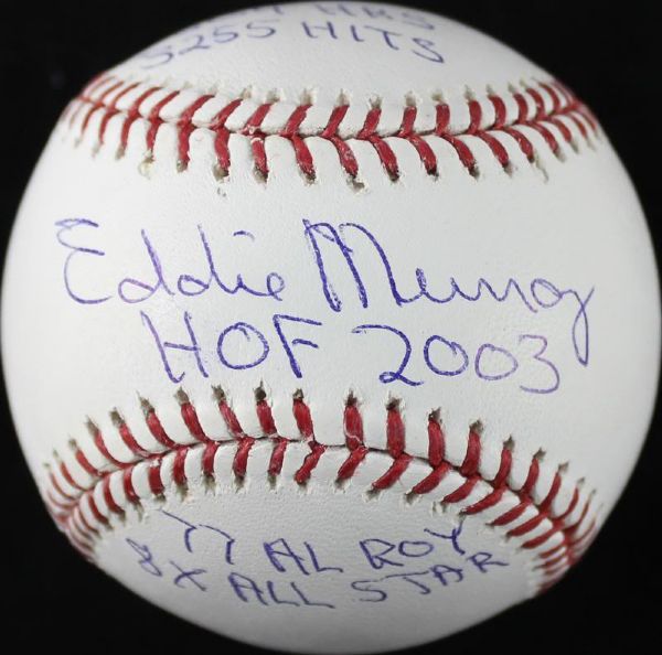Eddie Murray Signed OML Baseball w/ Stats - (PSA/DNA & JSA)