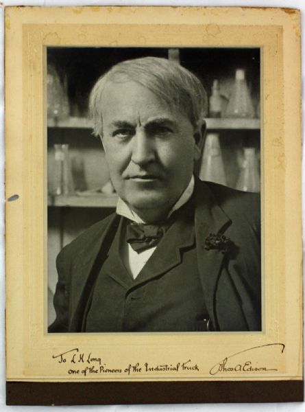 Stunning Thomas Edison Signed 8" x 10" Laboratory Photo w/ "One of the Pioneers of the Industrial Truck" Inscription!(PSA/DNA)