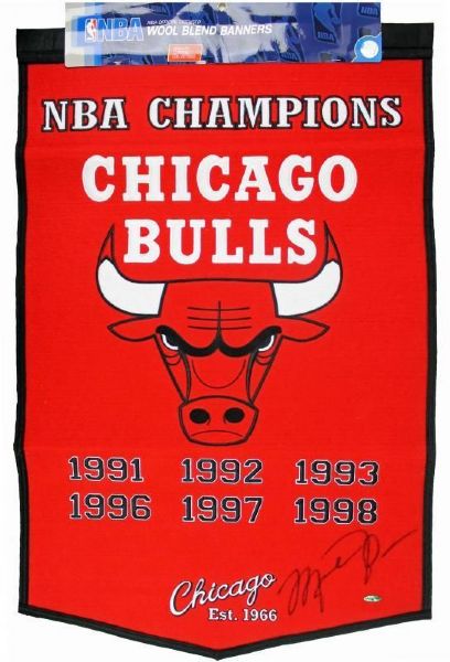 Michael Jordan Signed Chicago Bulls 24" x 36" Championship Banner (UDA)