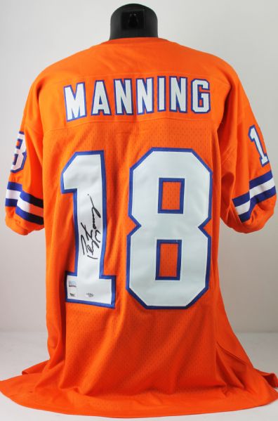 Peyton Manning Signed Denver Broncos Jersey (Mounted Memories, Leaf & Manning Holo)