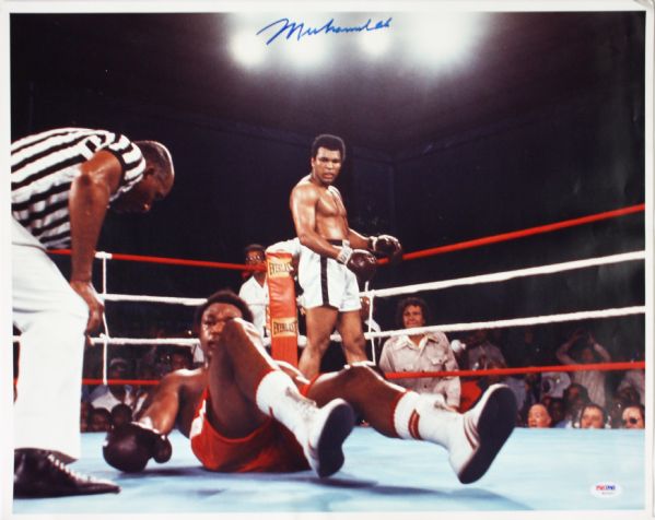 Muhammad Ali Uncommon Signed Over-Sized 16" x 20" Color Photo Versus George Foreman! (PSA/DNA)