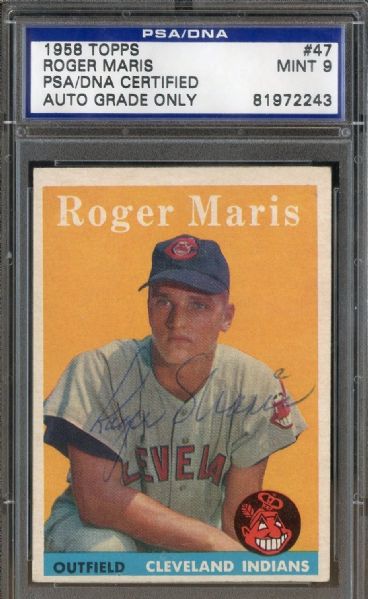 Roger Maris RARE Signed 1958 Topps Rookie Card - PSA/DNA Graded MINT 9!