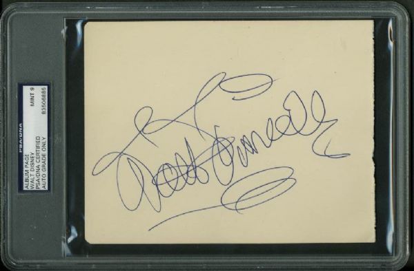 Walt Disney Impressive 5" x 7" with Large Graded MINT 9 Signature (PSA/DNA Encapsulated)