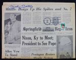 Scarce 1969 Newspaper Signed by Mickey Mantle on the Day He Retired! (JSA)