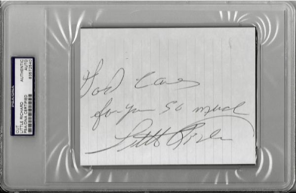 Little Richard Signed 4" x 6" Album Page w/ "God Cares For You So Much!" (PSA/DNA Encapsulated)