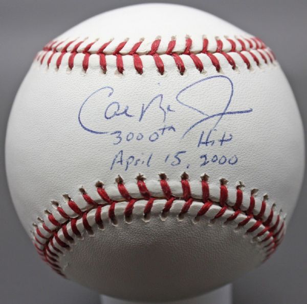Cal Ripken Jr. Signed OML Baseball w/ "3000 Hit April 15 2000" Insription (Steiner)