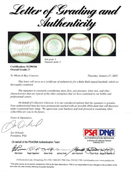 Lot Detail Babe Ruth Single Signed Onl Baseball Graded Psa Dna