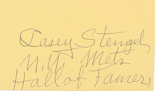 Casey Stengel Signed 3" x 5" Index Card w/ NY Mets Hall of Famer Inscription! (PSA/JSA Guaranteed)
