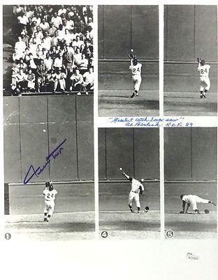 Uncommon Willie Mays & Barlick Signed & Inscribed "The Catch" 11" x 14" Photo (JSA)