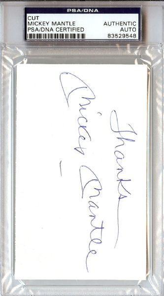 Mickey Mantle Signed 3" x 5" Album Page w/ "Thanks" Inscription! (PSA/DNA Encapsulated)