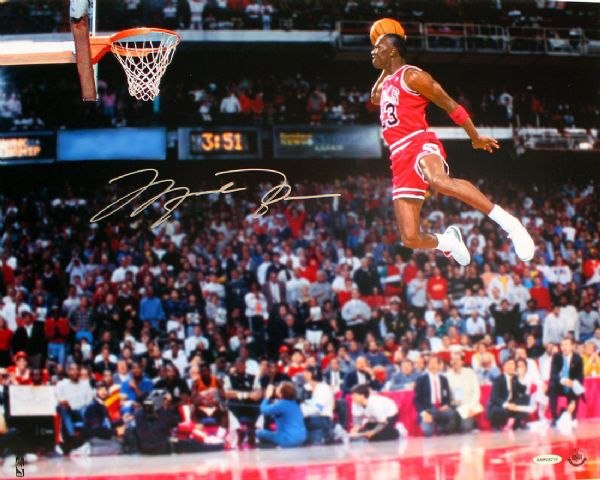 Michael Jordan Signed 16" x 20" Color Photo feat. The Historic Gatorade Slam Dunk (UDA)
