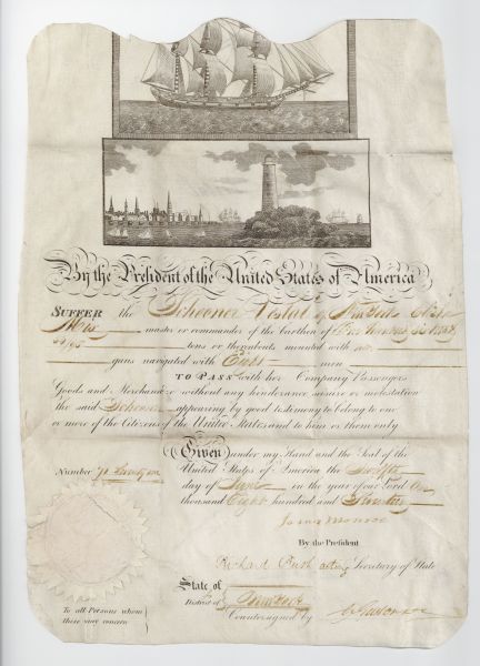 James Monroe Signed 1817 Ships Pass Document (PSA/DNA)