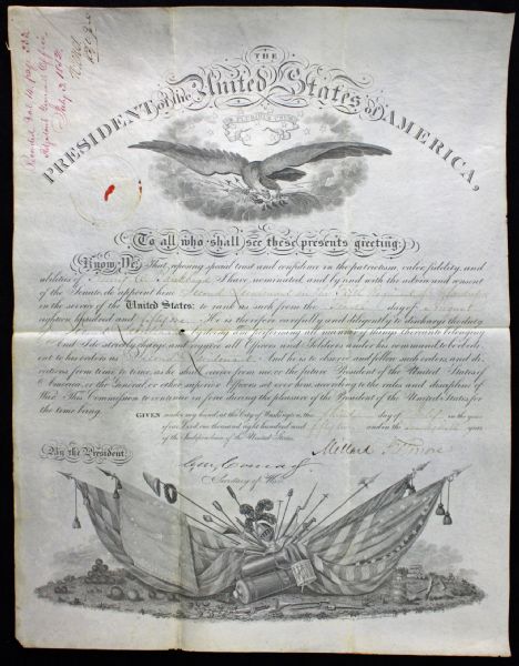 President Millard Fillmore Signed 1852 Military Commission As President! (PSA/JSA Guaranteed)
