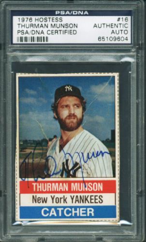 Thurman Munson RARE Signed 1976 Hostess Card #16 (PSA/DNA Encapsulated)