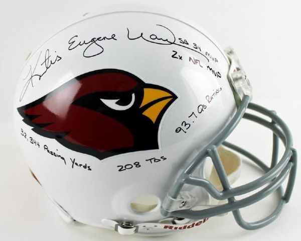 Kurt Warner RARE Signed Cardinals PROLINE Helmet with Full Name Auto & 5 Handwritten Career Stat Inscriptions (Tri-Star & PSA/DNA)