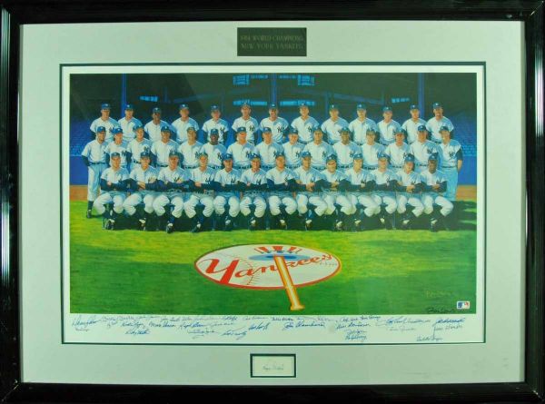 1961 WS Champion New York Yankees Signed Ron Lewis LE Litho w/ Maris, Mantle, Berra & Others (PSA/DNA) 