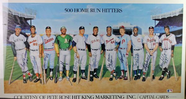 Original 11: 500 Home Run Club Signed & Framed Ron Lewis Lithograph w/ Rare Home Run Inscriptions! (PSA/DNA)