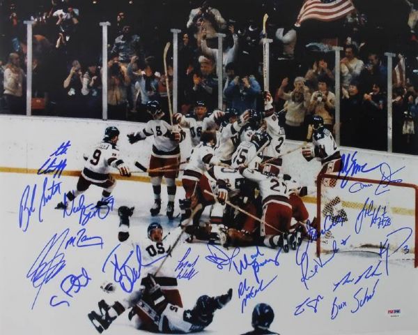 1980 US Hockey "Miracle on Ice" Team Signed 16" x 20" Color Photo (20 Signatures) (PSA/DNA)