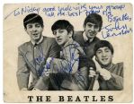 The Beatles: Near-Mint Group Signed 5.5" x 4" Fan Club Card w/ McCartney, Lennon, Harrison & Ringo (Tracks & PSA/JSA Guaranteed)