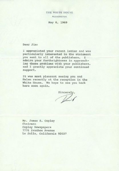 Richard Nixon Signed Typed Letter As President (PSA/DNA)