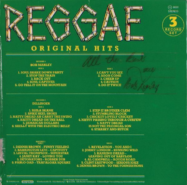 Bob Marley: Rare Signed "Original Hits" Album Box w/ No Personalization!(PSA/DNA)