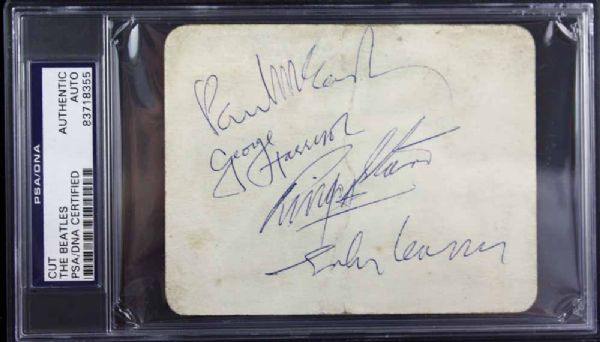 The Beatles: Band Signed Near-Mint 3" x 4" Album Page w/ Paul McCartney, John Lennon, George Harrison & Ringo Starr (PSA/DNA Encapsulated)