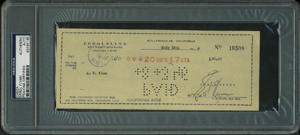 Erroll Flynn Signed Personal Bank Check (1946) (PSA/DNA Encapsulated)