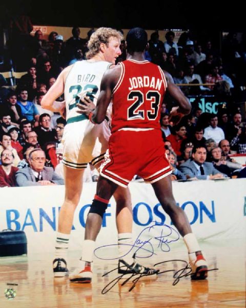 Michael Jordan & Larry Bird Dual Signed 16" x 20" Color Photo (UDA + Bird Holo)