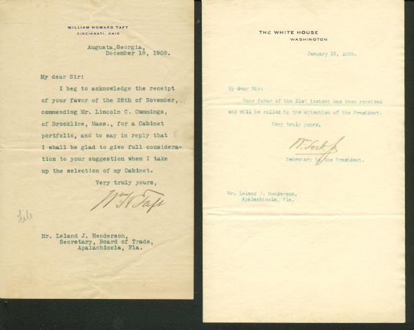President William Taft Signed 1908 Typed Letter (PSA/JSA Guaranteed)