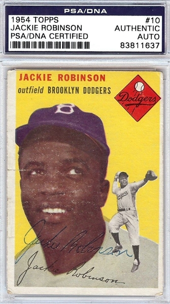 Jackie Robinson Vintage Signed 1954 Topps #10 Baseball Card (PSA/DNA Encapsulated)