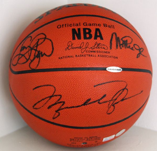 NBA Legends: RARE Multi-Signed Basketball w/ Jordan, Bird & Johnson! (PSA/DNA & UDA)