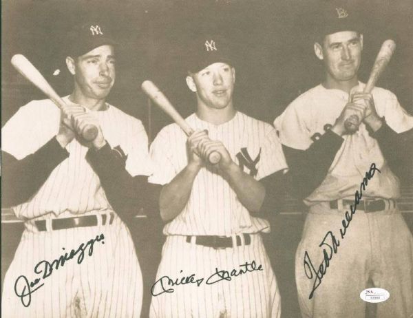 Mantle, DiMaggio & Williams Rare Signed 11" x 14" Large Format Photograph (JSA)