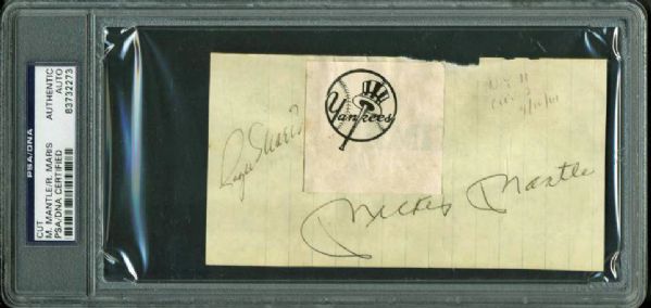 M&M Boys: Roger Maris & Mickey Mantle Vintage Signed c. 1961 3" x 6" Album Page (PSA/DNA Encapsulated)