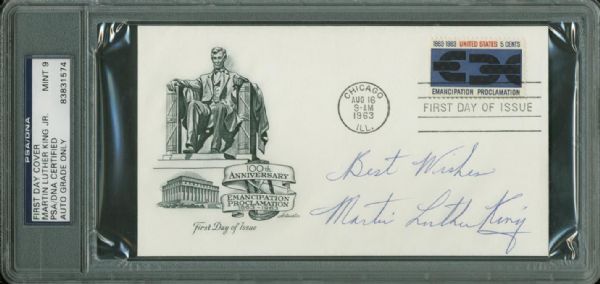 Martin Luther King Jr. Signed Emancipation Proclamation FDC PSA/DNA Graded MINT 9!
