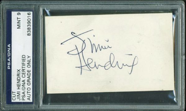 Jimi Hendrix Signed 2.25" x 3.75" Album Page PSA/DNA Graded MINT 9, One Of The Finest To Surface!