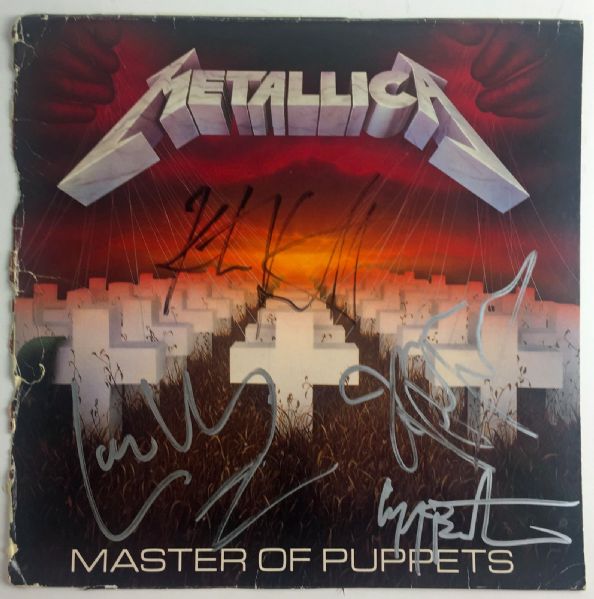 Metallica Group Signed "Master of Puppets" Record Album Cover with Cliff Burton! (PSA/DNA)