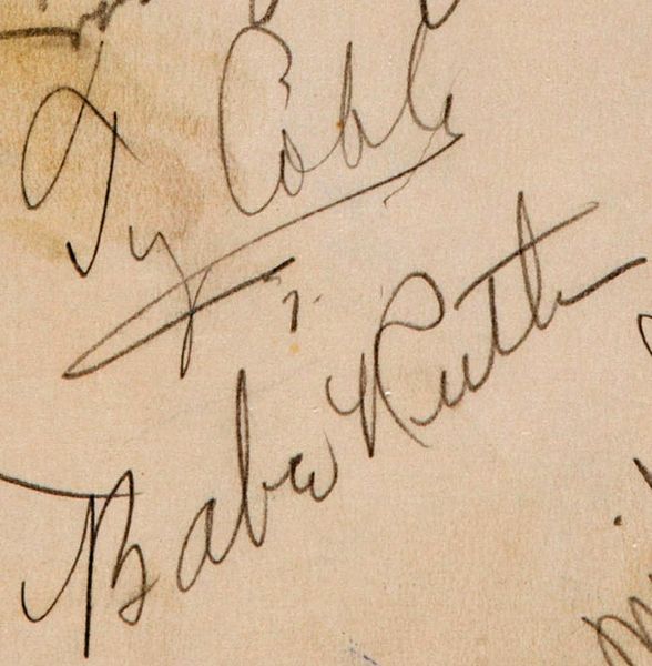 Babe Ruth & Ty Cobb Dual Signed 3" x 3" Album Page (PSA/JSA Guaranteed)
