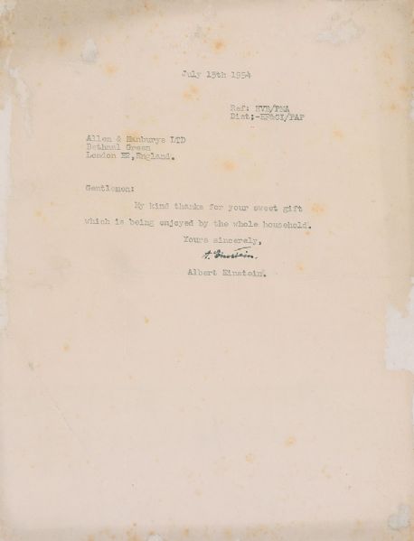 Albert Einstein Signed 1954 Typed Letter PSA/DNA Graded GEM MINT 10!