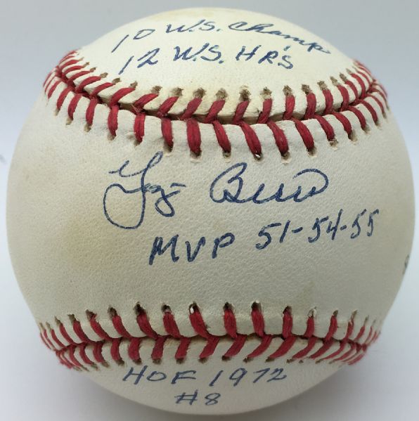 Yogi Berra RARE Signed & Inscribed Baseball w/ 5 Unique Stats! (PSA/DNA)