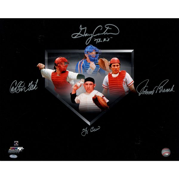 Catchers Legends Multi-Signed 16" x 20" Photo w/ Berra, Bench, Carter & Fisk (Steiner Sports)