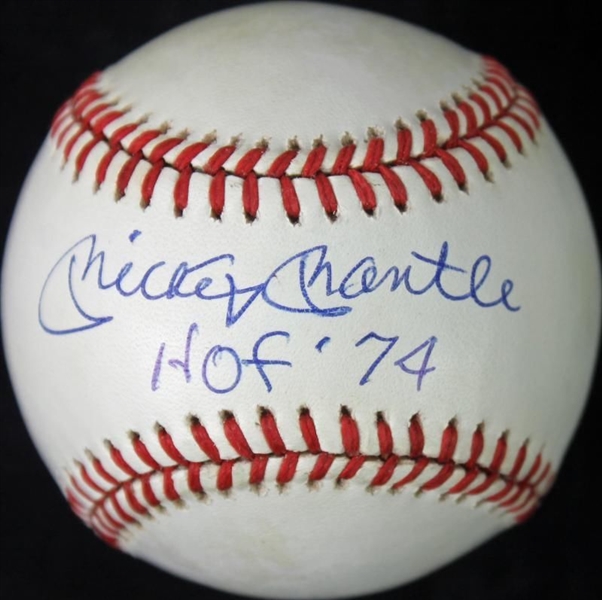 Mickey Mantle Signed OAL Baseball with "HOF 74" Inscription (PSA/DNA)