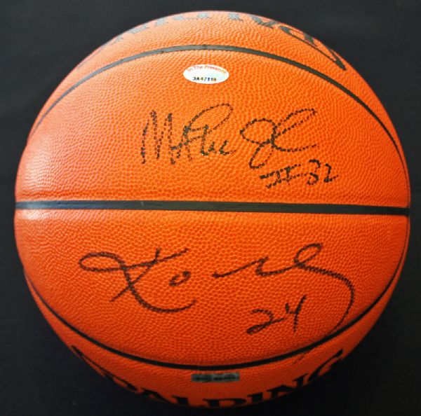 Laker Legends: Kobe Bryant & Magic Johnson  Signed NBA Leather Game Model Basketball (Panini & PSA/DNA)