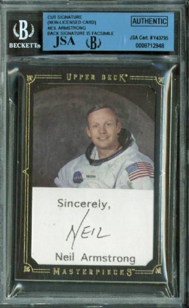 Neil Armstrong Signed Upper Deck Masterpieces Card (JSA Encapsulated)