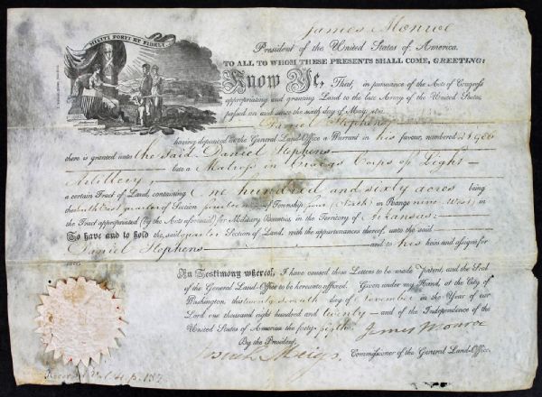 President James Monroe Signed 1820 Land Grant (PSA/DNA)