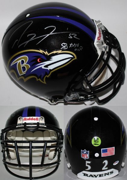 Ray Lewis Signed Baltimore Ravens Full-Sized Helmet w/ "SB XXXV MVP" Inscription and Game-Issued Face Mask! (PSA/DNA)