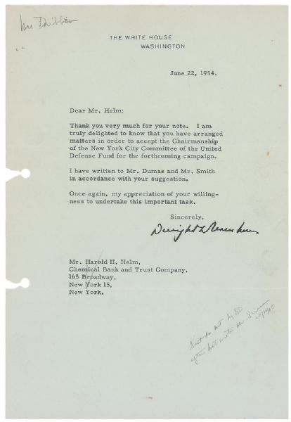 President Dwight Eisenhower Superbly Signed Typed 1954 Letter PSA/DNA Graded MINT 9!