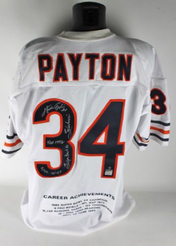 Walter Payton Signed Chicago Bears Jersey with 5 Handwritten Stats (PSA/JSA Guaranteed)