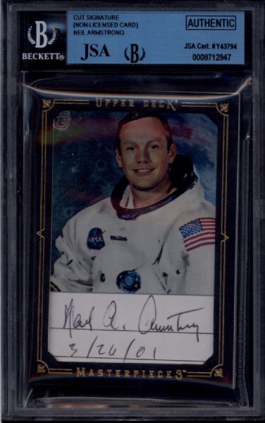 Apollo 11: Neil Armstrong Signed Upper Deck Masterpieces Card w/ Rare Full- "Neil A. Armstrong" Autograph! (JSA Encapsulated)
