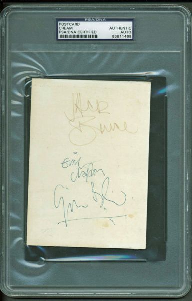 Cream: ULTRA-RARE Vintage c. 1967 Signed 3" x 5" Postcard w/ Clapton, Bruce & Baker (PSA/DNA)